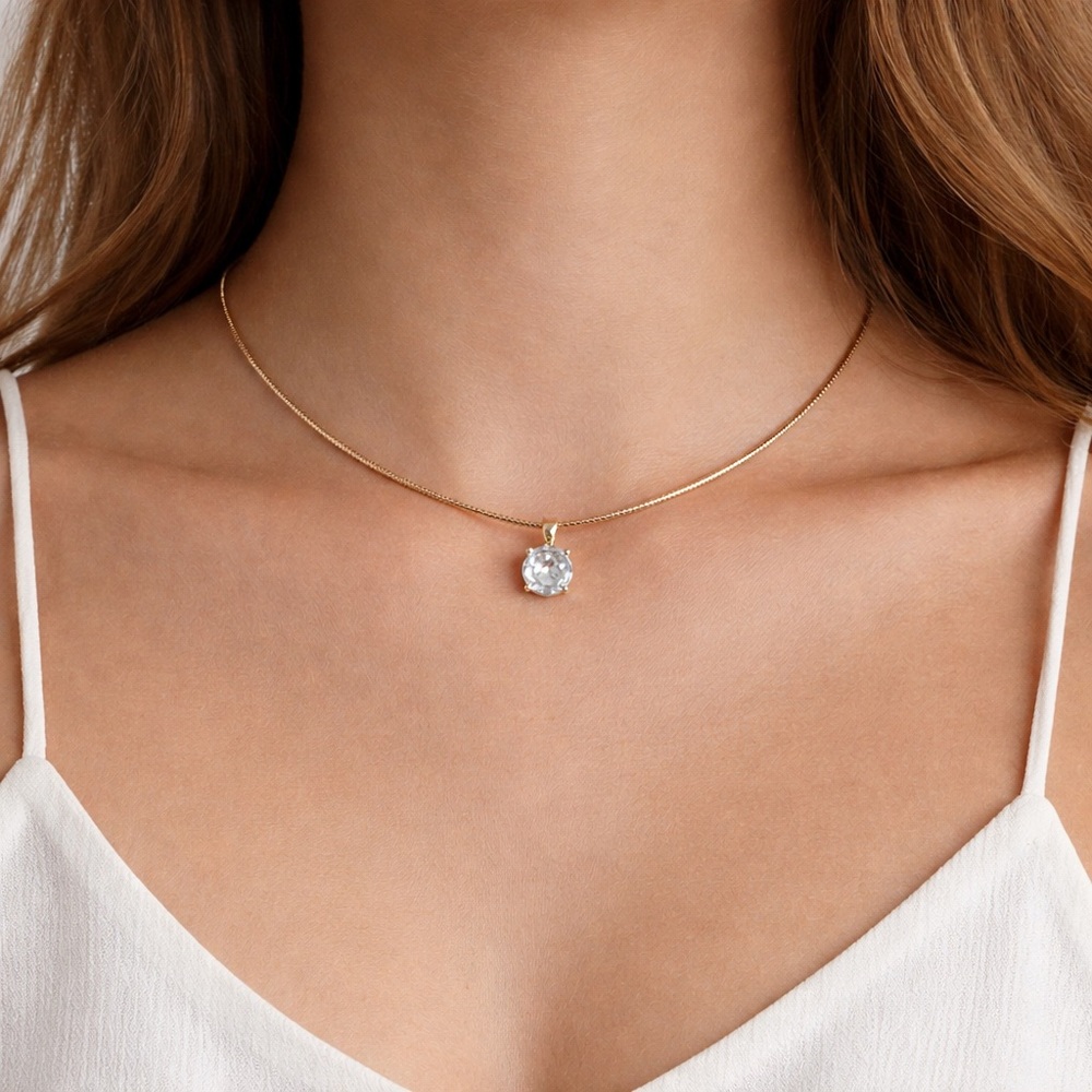 Lauren Scott 925 Sterling Silver Omega Necklace w Clear CZ Pendant 16 in long